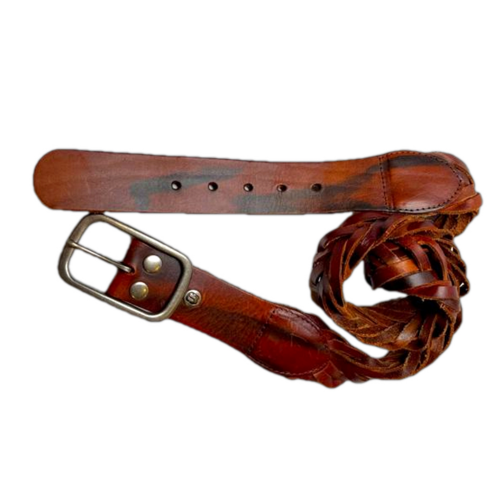 BKE Men Leather Belt braided brown and black like new Sz L Large